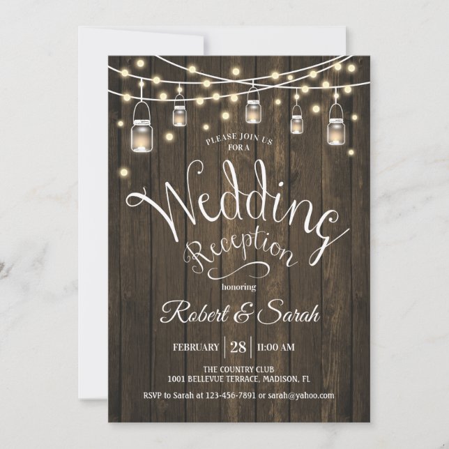 Invitation Réception de mariage Rustique Bois & Lumières (Devant)