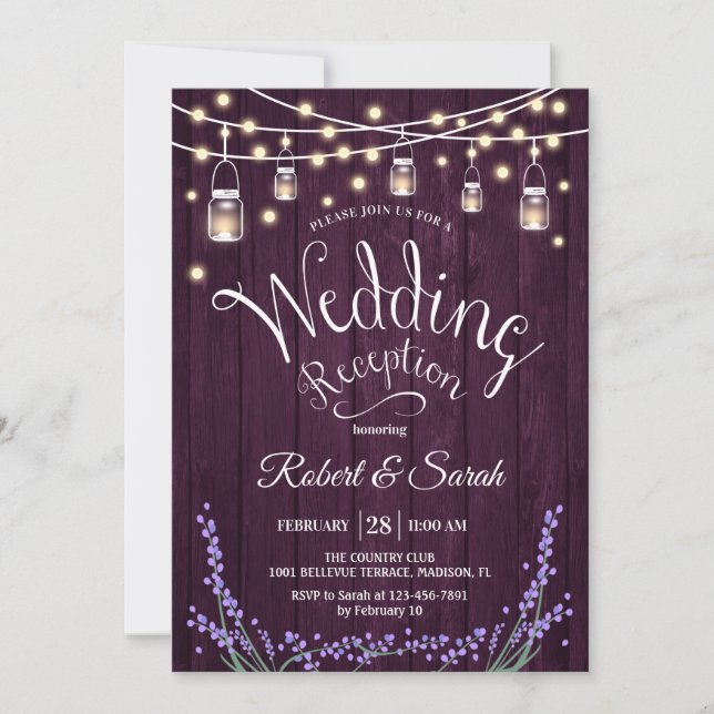 Invitation Réception de mariage rustique - Bois violet Lavand (Devant)