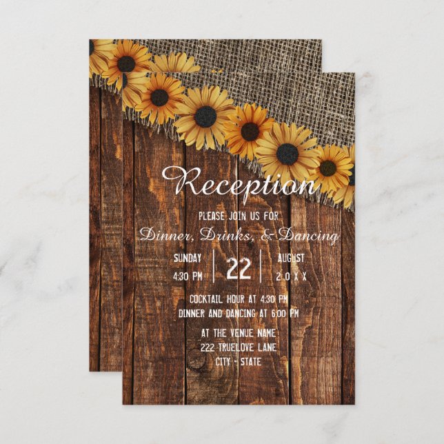 Invitation Réception de mariage rustique en bois et toile de  (Devant / Derrière)