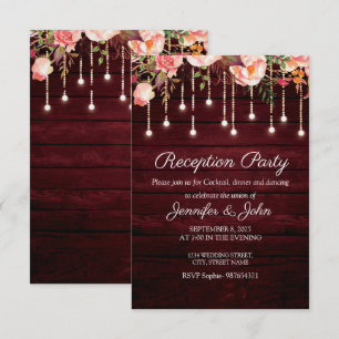 Invitation Réception de mariage rustique en bois marron flora
