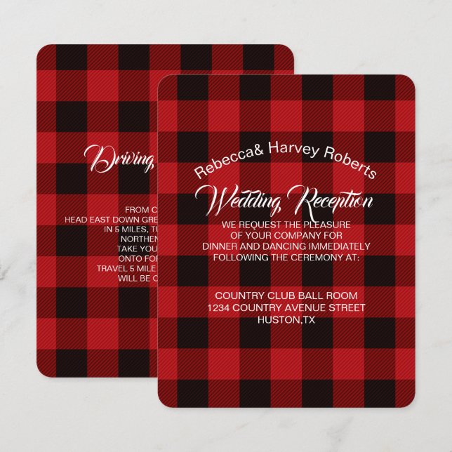 Invitation réception de mariage rustique hivernal à carreaux  (Devant / Derrière)