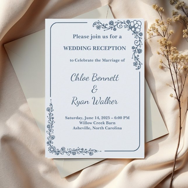 Invitation Réception De Mariage Rustique Monochrome Floral (Créateur téléchargé)