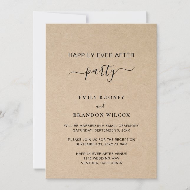 Invitation Réception De Mariage Rustique Simple Et Élégante (Devant)