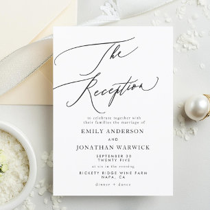 Invitation Réception de mariage simple blanc et noir moderne