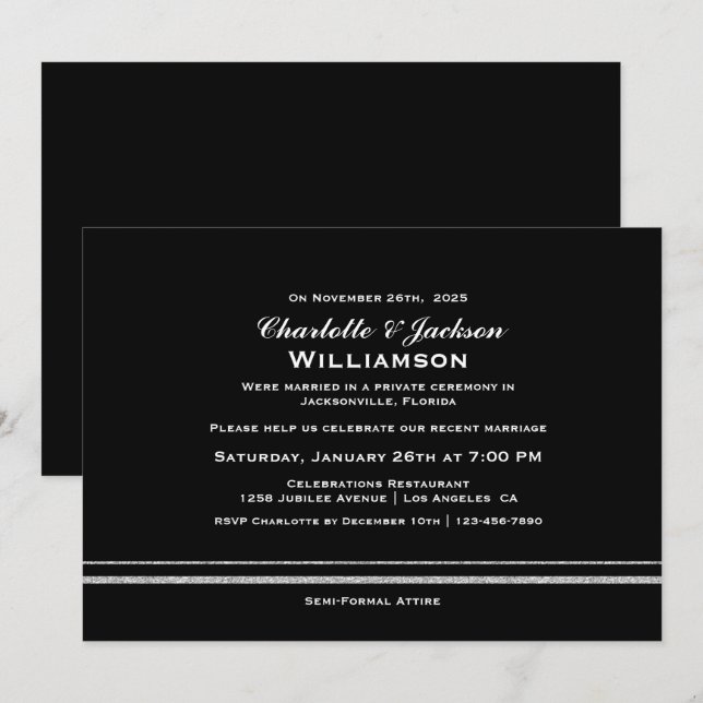 Invitation Réception de mariage simple et noir moderne (Devant / Derrière)
