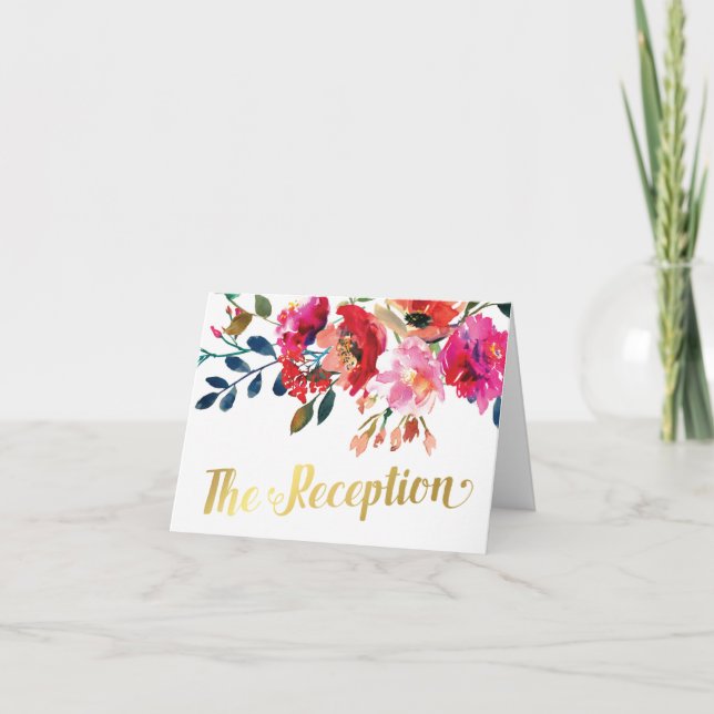 Invitation Réception de mariage soir or aquarelle florale (Devant)