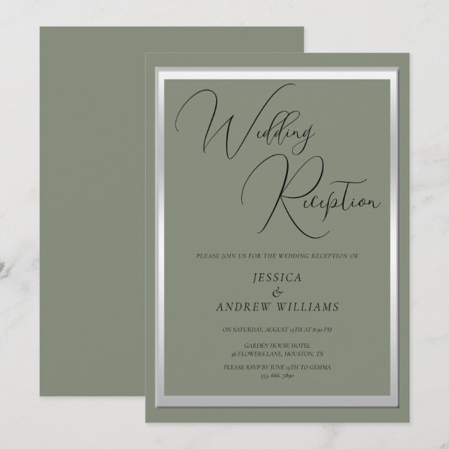 Invitation Réception De Mariage Sophistiquée Et Argent (Devant / Derrière)
