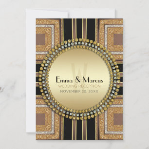Invitation Réception de mariage Squazi Art Déco Gold Noir