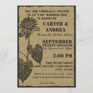 Invitation Réception de mariage Sunflower et Burlap BBQ