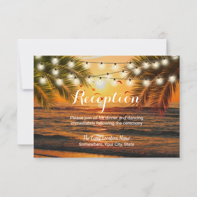 Invitation Réception de mariage sur la plage au coucher du so (Devant)