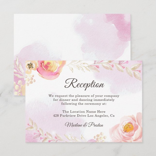 Invitation Réception de mariage tendance rose & or Floral Gar (Devant / Derrière)