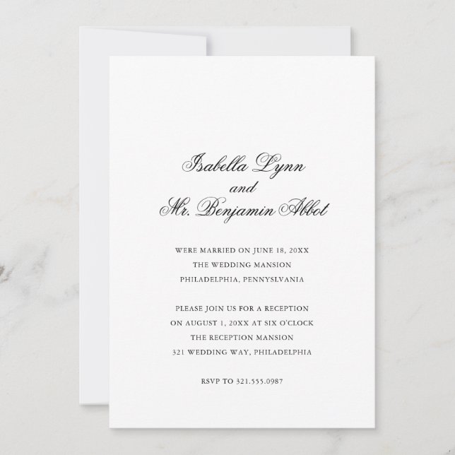 Invitation Réception de mariage traditionnelle en noir et bla (Devant)