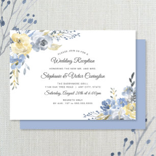 Invitation Réception de mariage uniquement avec fleurs bleues
