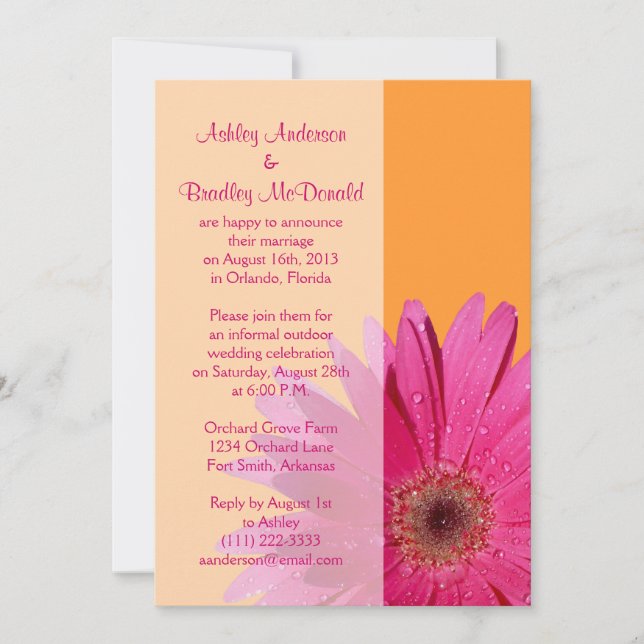 Invitation Réception de mariage uniquement Gerbera orange ros (Devant)