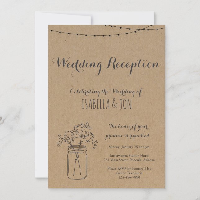 Invitation Réception de mariage uniquement | Papier kraft rus (Devant)