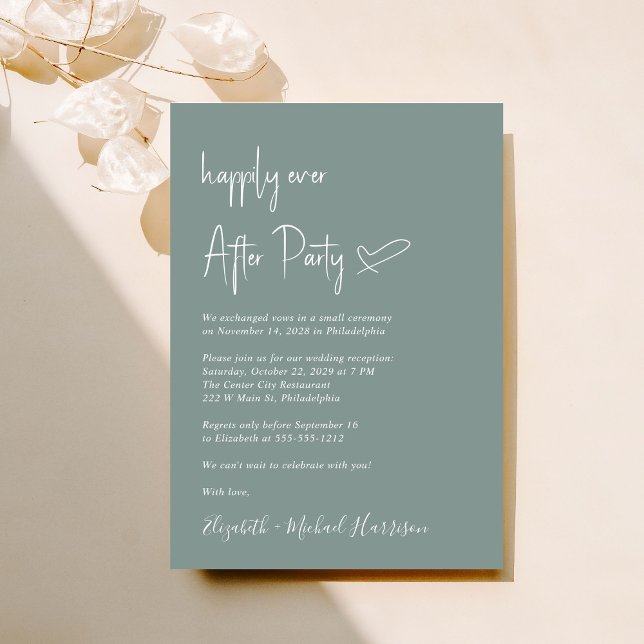 Invitation Réception De Mariage Vert Chic Sage (An chic Happily Ever After Party invitation for your wedding celebration)