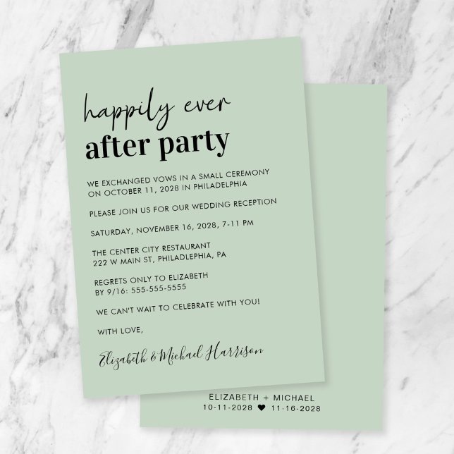 Invitation Réception De Mariage Vert De Sage Minimal Moderne (Créateur téléchargé)