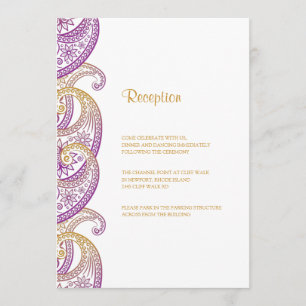 Invitation Réception de mariage violet et or indien Paisley