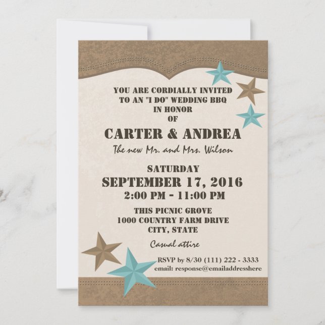 Invitation Réception de mariage Western BBQ (Devant)