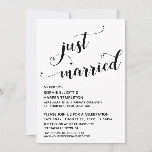 Invitation Réception De Typographie De Coeur Marié Seulement (Devant)