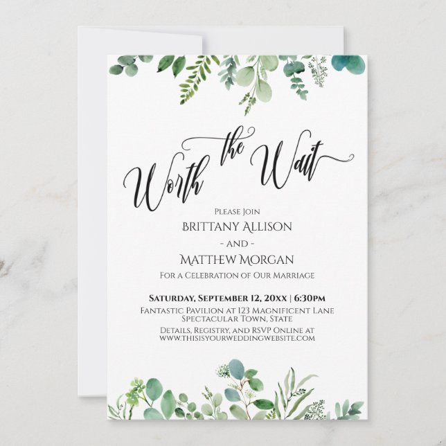 Invitation Réception de verdure d'eucalyptus Ça Vaut la Peine (Devant)