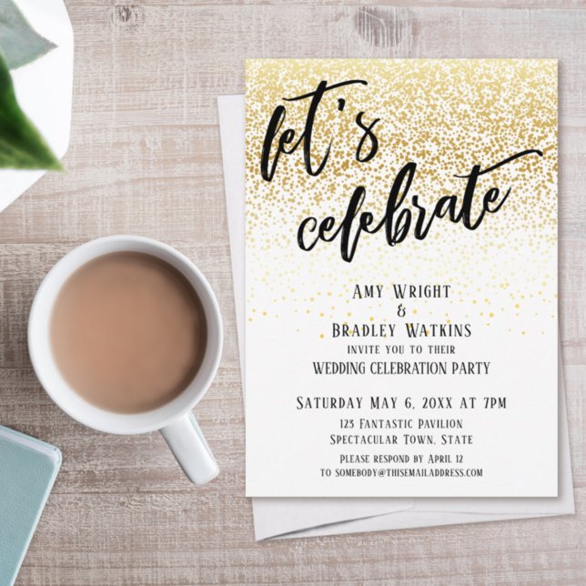 Invitation Réception décontractée avec confettis dorés pour c (Créateur téléchargé)