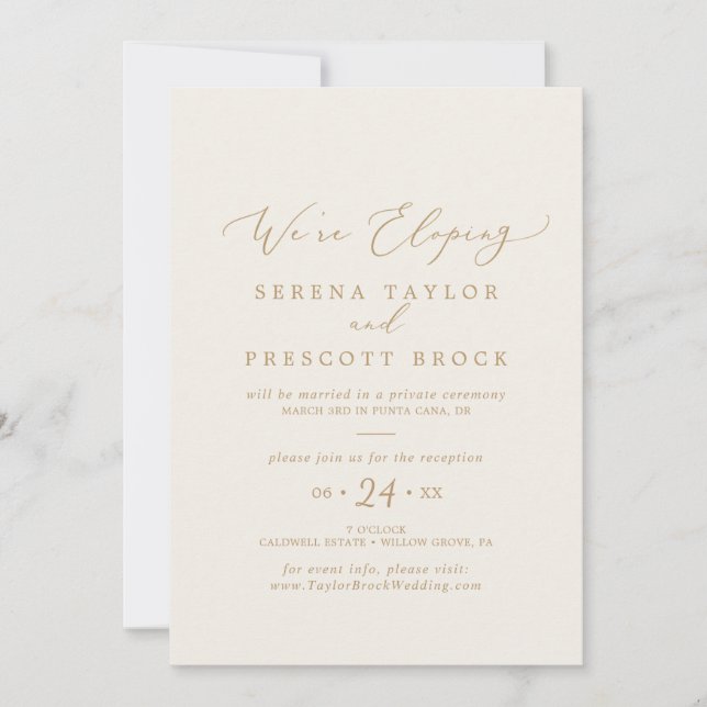 Invitation Réception Delicy Gold et Cream Elopement (Devant)
