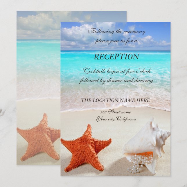 Invitation Réception Des Coquillages De Mariage De Plage (Devant / Derrière)