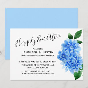 Invitation Réception des Dahlias Peints en Bleu pour un Bonhe