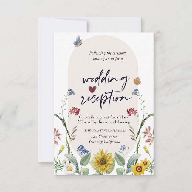 Invitation Réception des papillons de tournesol fleurs sauvag (Devant)