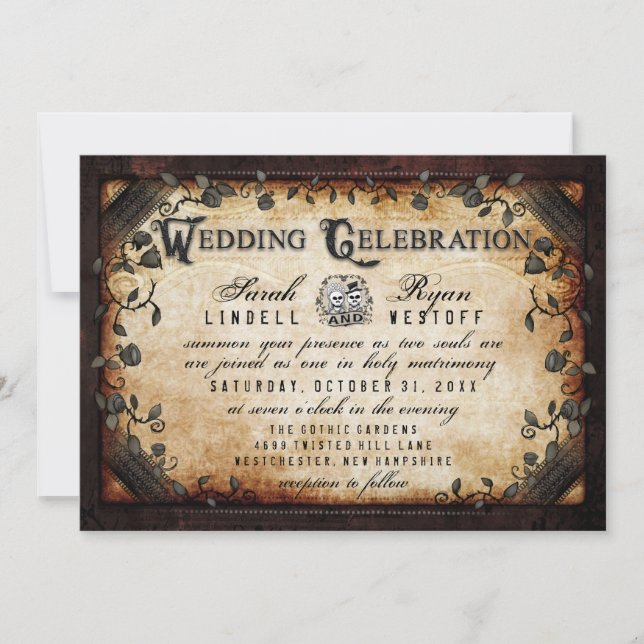 Invitation RÉCEPTION D'Halloween gothique Brown INFO SUR LE D (Devant)