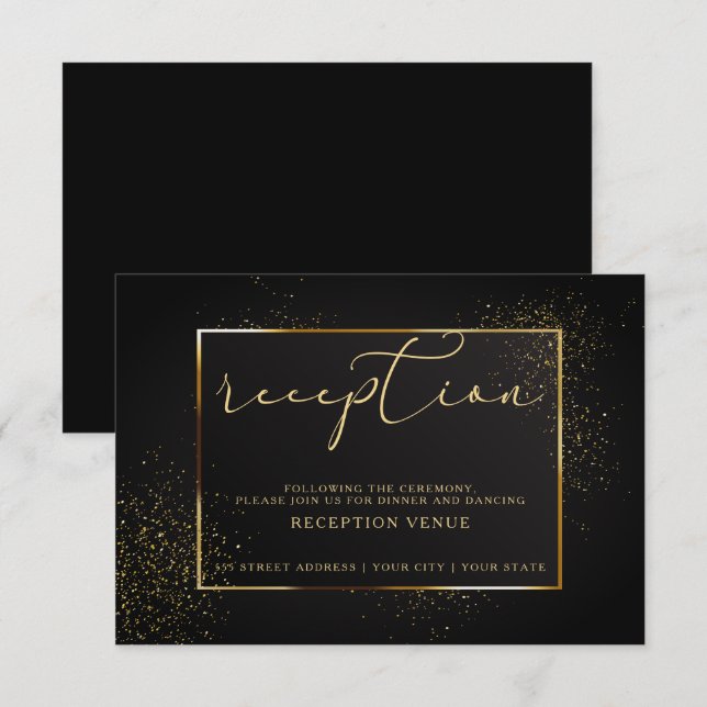Invitation RÉCEPTION | Elégante Parties scintillant noire et  (Devant / Derrière)