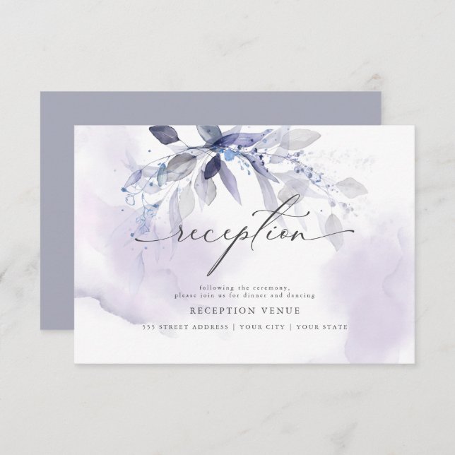 Invitation Réception en aquarelle violet rustique (Devant / Derrière)