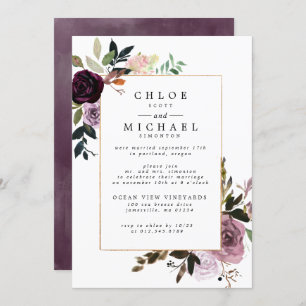 Invitation Réception en Elopement rose et violet