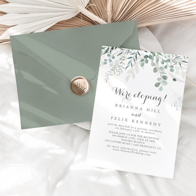 Invitation Réception Eucalyptus Elopement Vert Minimaliste (Créateur téléchargé)