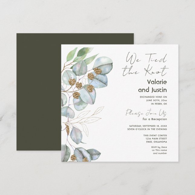 Invitation Réception Eucalyptus Sage Elopement (Devant / Derrière)