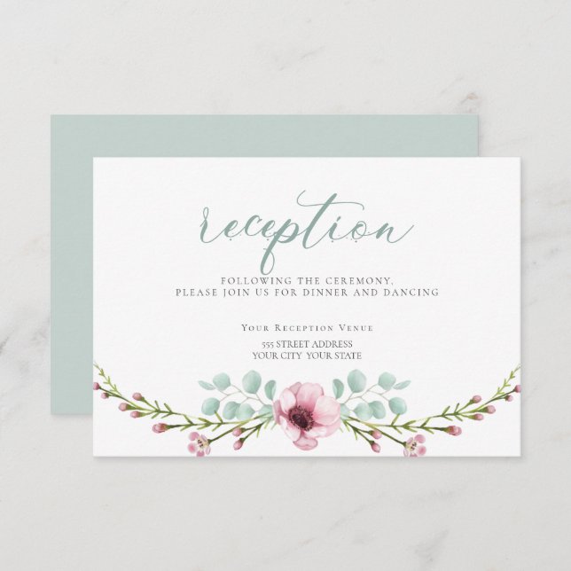 Invitation RÉCEPTION | Fleurs et feuillage d'anémones roses (Devant / Derrière)