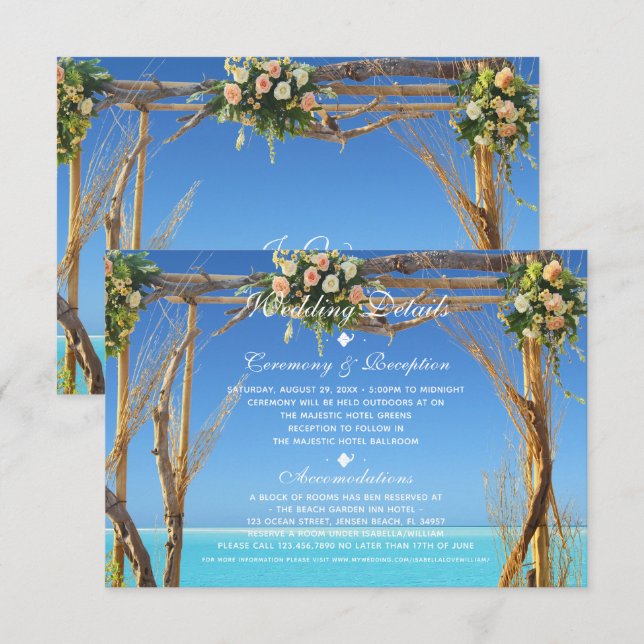 Invitation Réception Floral Summer Beach Wedding Gate (Devant / Derrière)