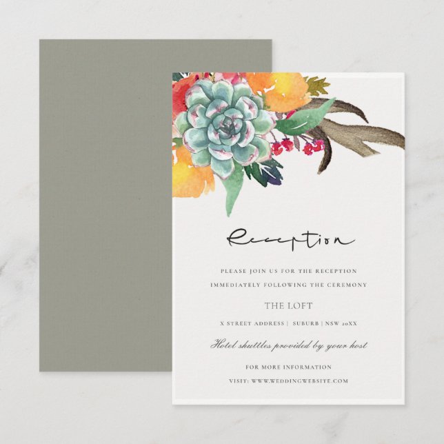 INVITATION RÉCEPTION FLORALE SUCCULTE ANTLER BOHEMIAN ALLURE (Devant / Derrière)