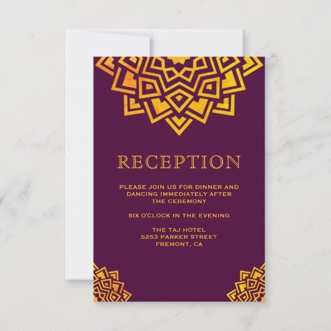 Invitation Réception indienne de Plum Gold Moderne (Devant)