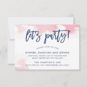 Invitation RÉCEPTION jolies lettres manuscrites aquarelle ros