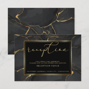 Invitation RÉCEPTION Marbre Noir et Or Élégant