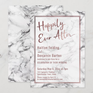 Invitation Réception Marbre Rose Gold Happily Ever After