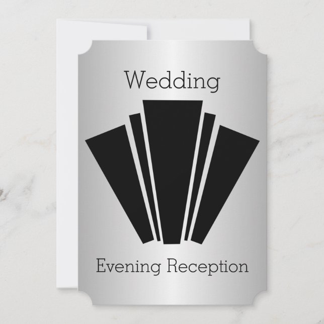 Invitation Réception Mariage Art Déco Noir Et Blanc Argent (Devant)