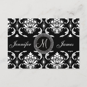 Invitation Réception Mariage damassé Noir, pour Carré Card