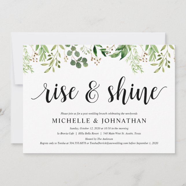 Invitation Réception Mariage de poste de verdure Brunch Elope (Devant)