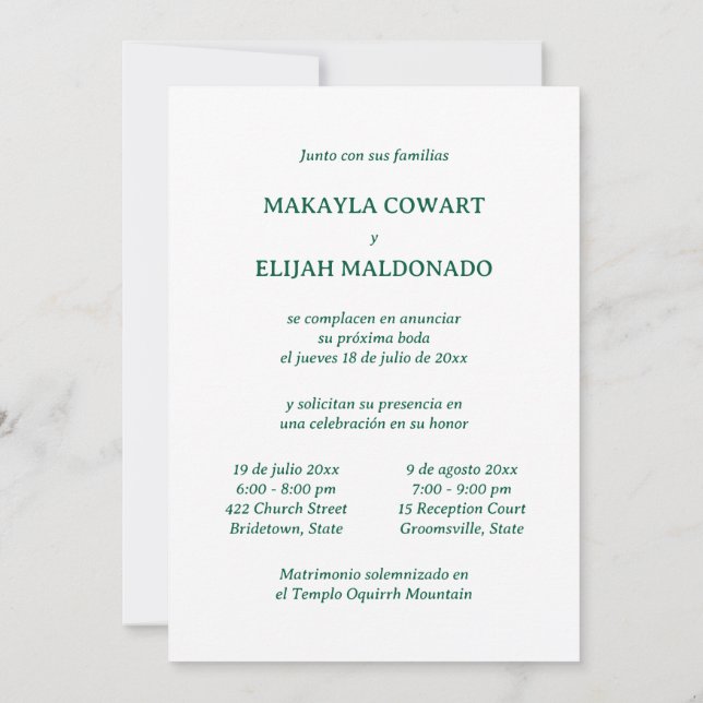 Invitation Réception minimaliste Espagnol-Anglais Deux (Dos)