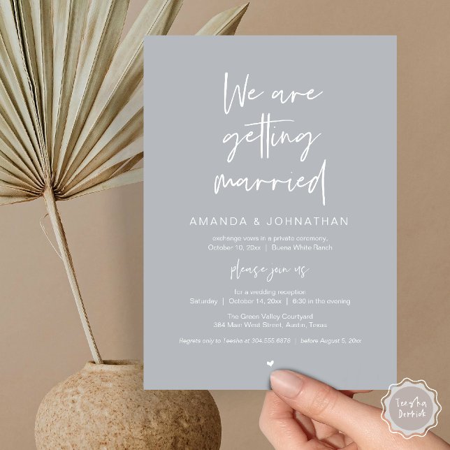 Invitation Réception minimaliste moderne, "Nous nous marions" (Modern Minimal Reception, We are getting married Invitation Card in Chill Grey)