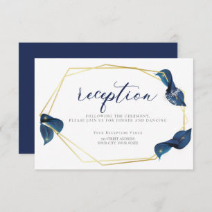 Invitation RÉCEPTION   Moderne Deep Indigo Bleu et Or