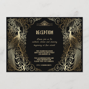 Invitation Réception principale Glam Gold Art Déco Paons